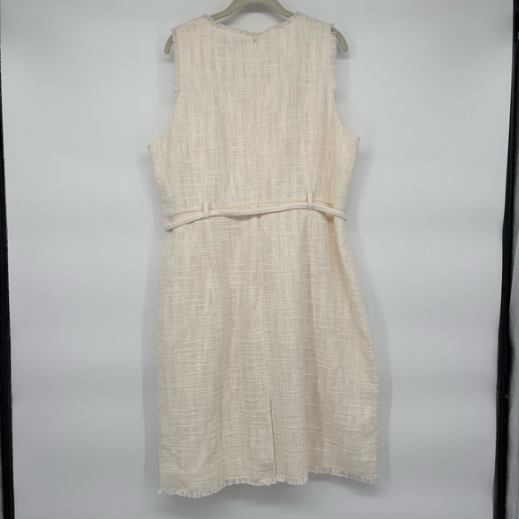 J. Crew Cream Fringe Tweed Shift Dress with tie waist belt sz 22‎ - Picture 5 of 10